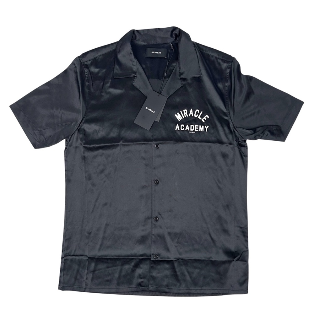 NAHMIAS Miracle Academy Mens Small Silk Button Down Black Shirt Streetwear $695